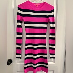 Lilly Pulitzer Adeen Sweater Dress Safari Stripe Mandevilla Pink Navy White XXS